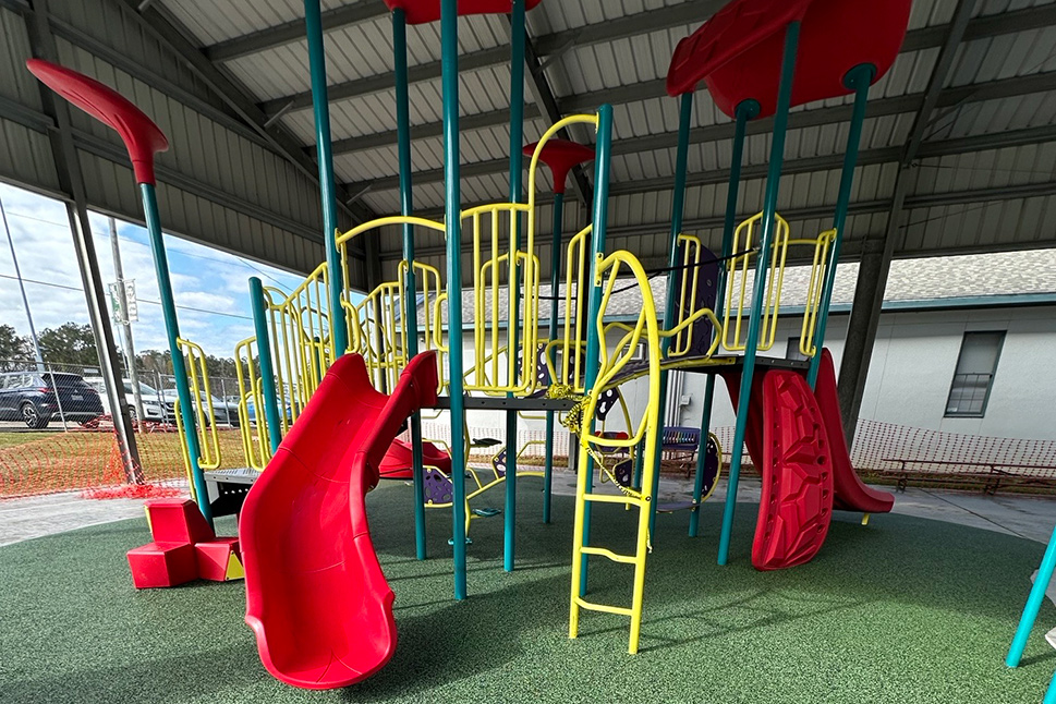 Equipment at an inclusive playground in Denham Springs, Louisiana.